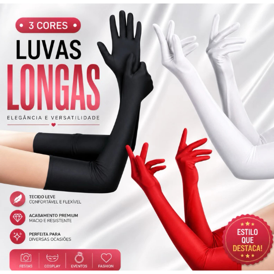 1 Par De Luva Longa curta para Festa Fantasia Carn