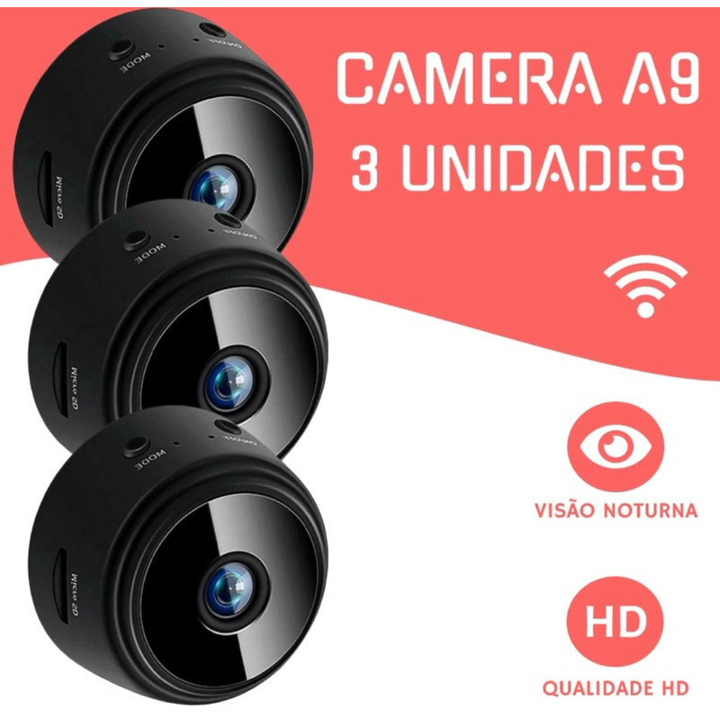 Kit 3 Câmeras A9 HD Mini com visão noturna Wifi