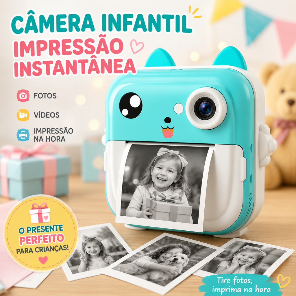 Câmera Infantil com Impressão Instantânea Câme