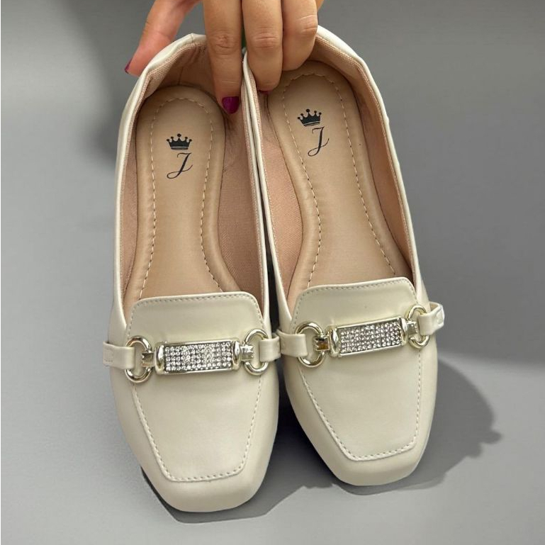 Sapatilha Mocassim Feminina Bico Quadrado Enfeite 