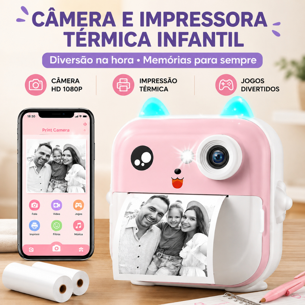 Câmera Infantil com Impressão Instantânea Foto 