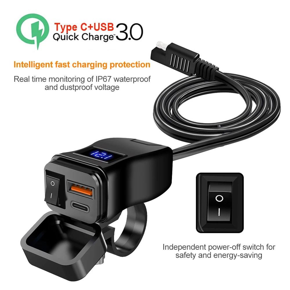 60W PD QC3.0 Motocicleta USB Carregador Rápido 60
