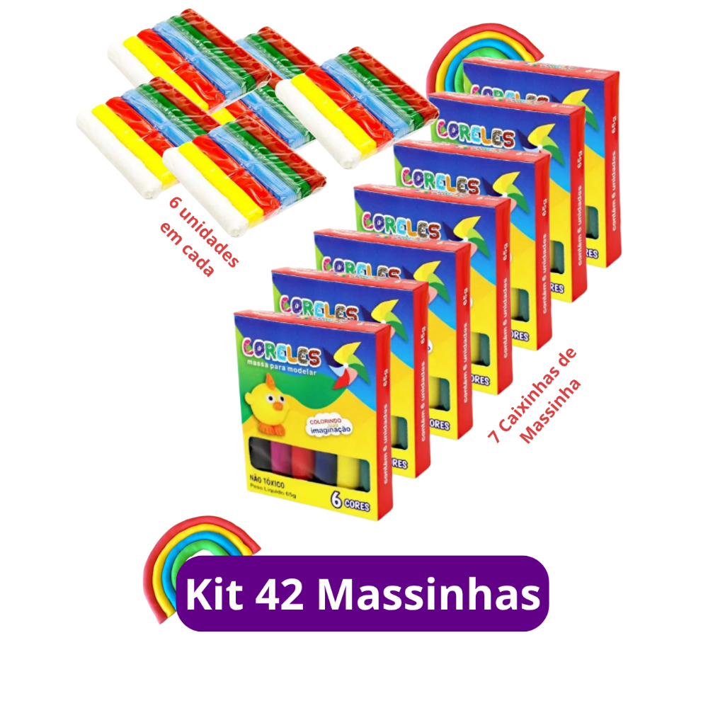 Kit 42 Massinha de Modelar 6 Cores Diferentes Colo