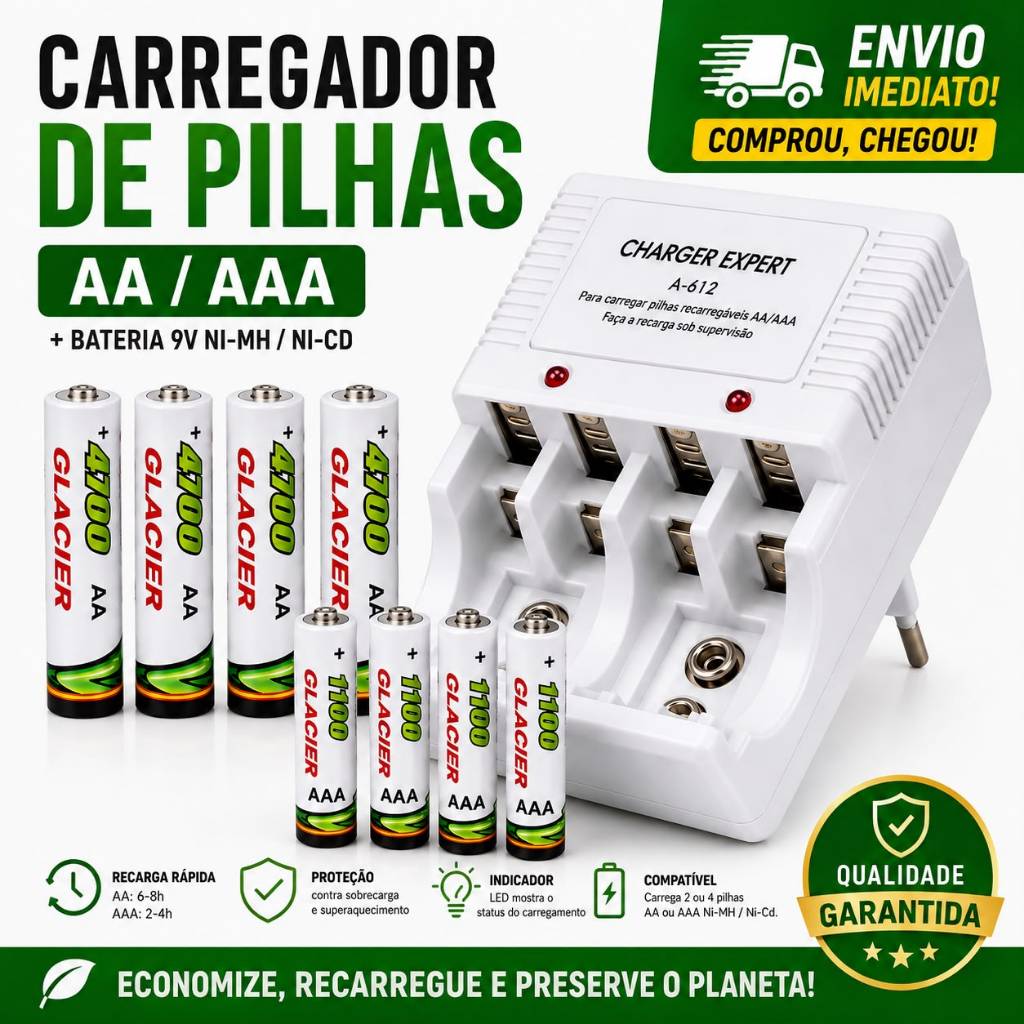 Carregador de Pilhas  Recarregáveis AA AAA Bateri