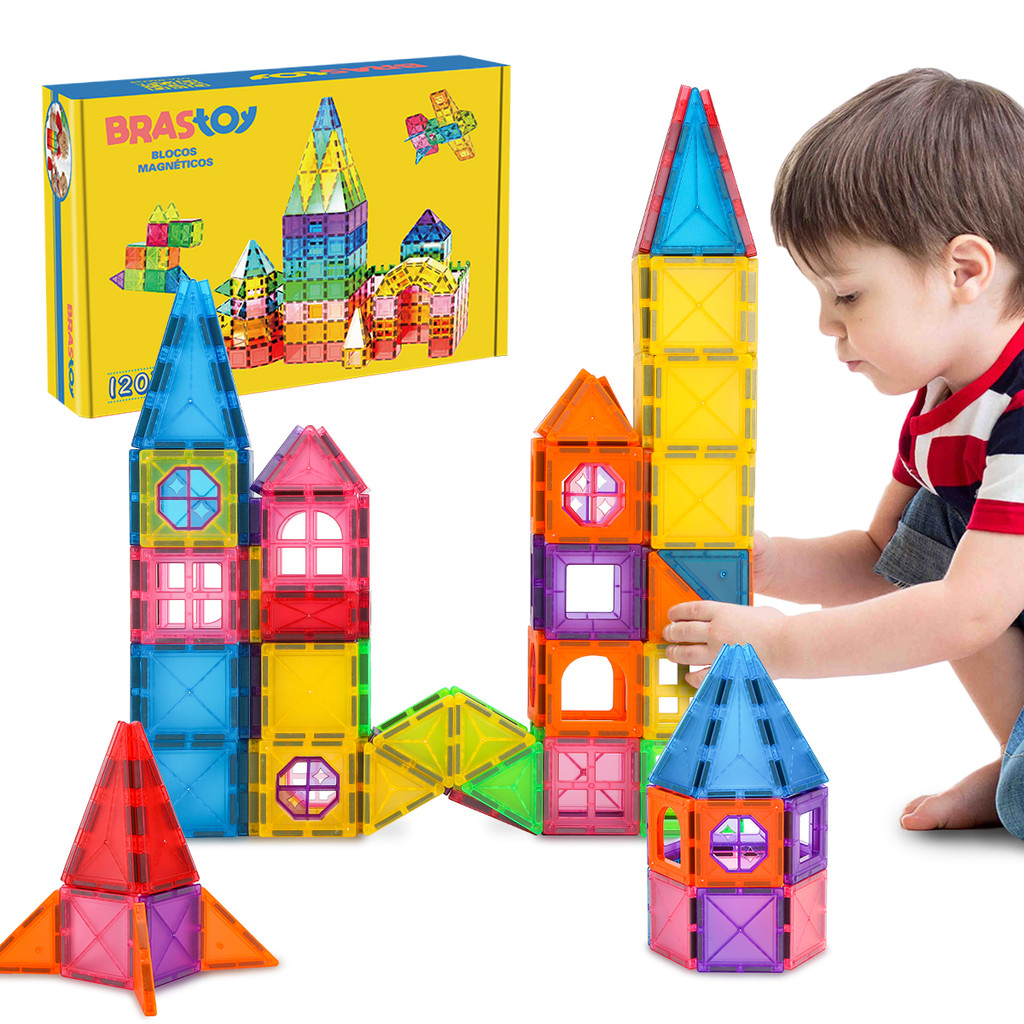 Blocos Magnéticos Mate Brastoy 120 Peças Brinque