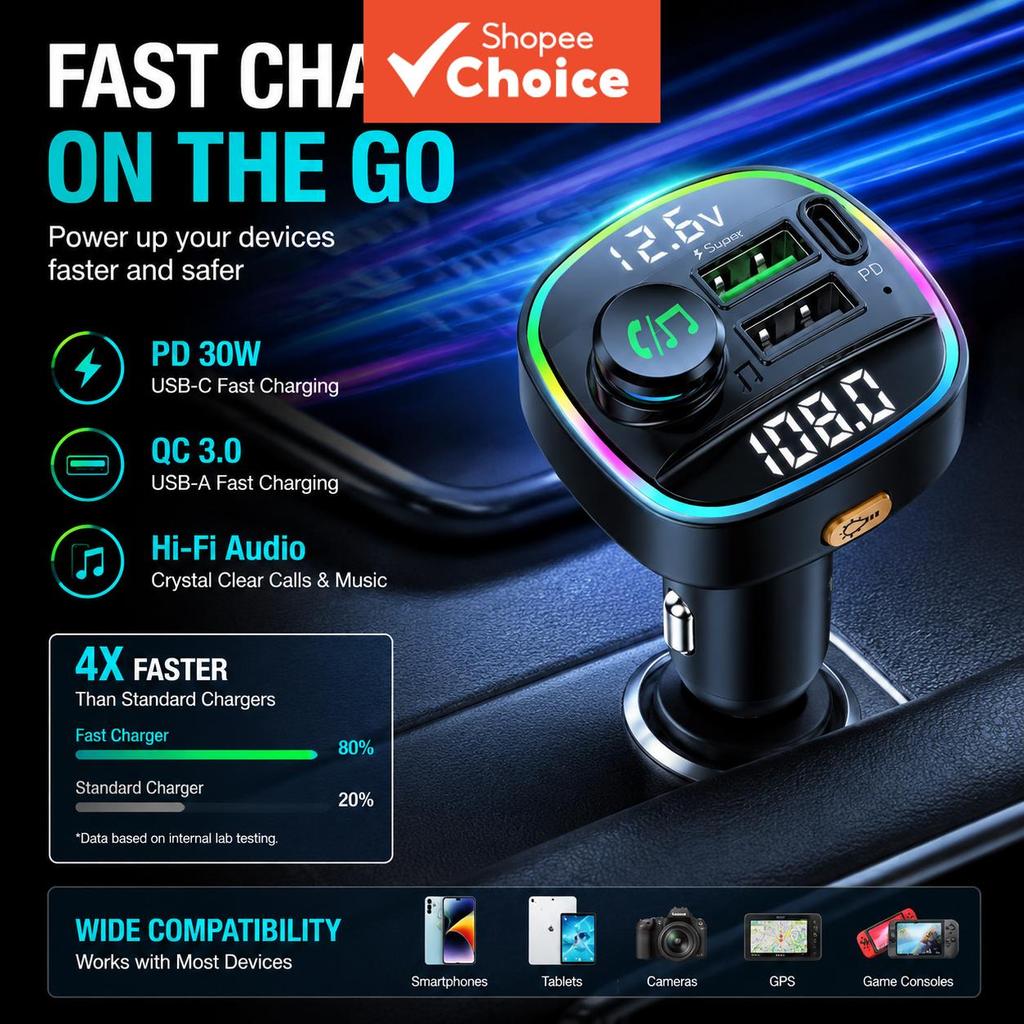 BLUETOOTH 5.0 Transmissor Fm Carregador De Carro A