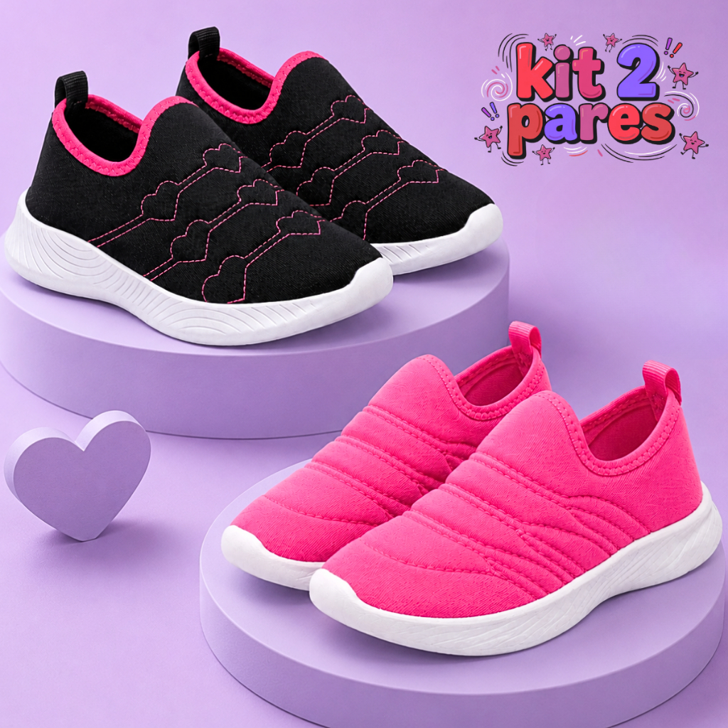 Kit 2 Tênis Infantil Calce Fácil Menina Leve e C