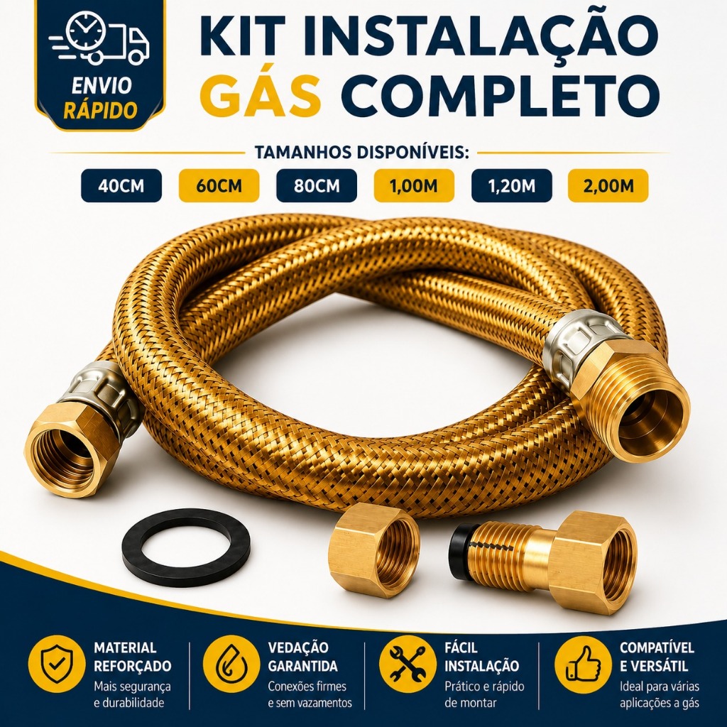 Kit Mangueira Gas Encanado Metalica Cobre Adaptado