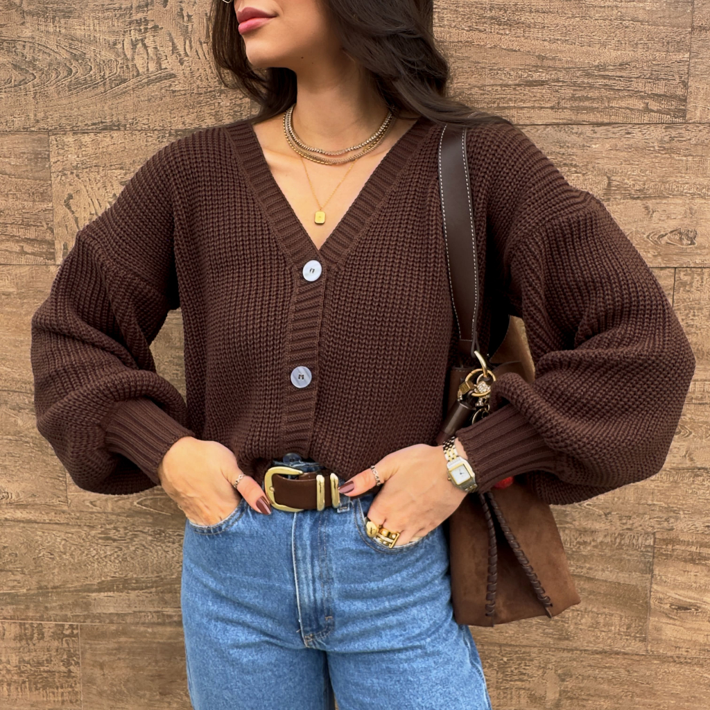 Cardigan Feminino Trico Acabamento Superior Grosso