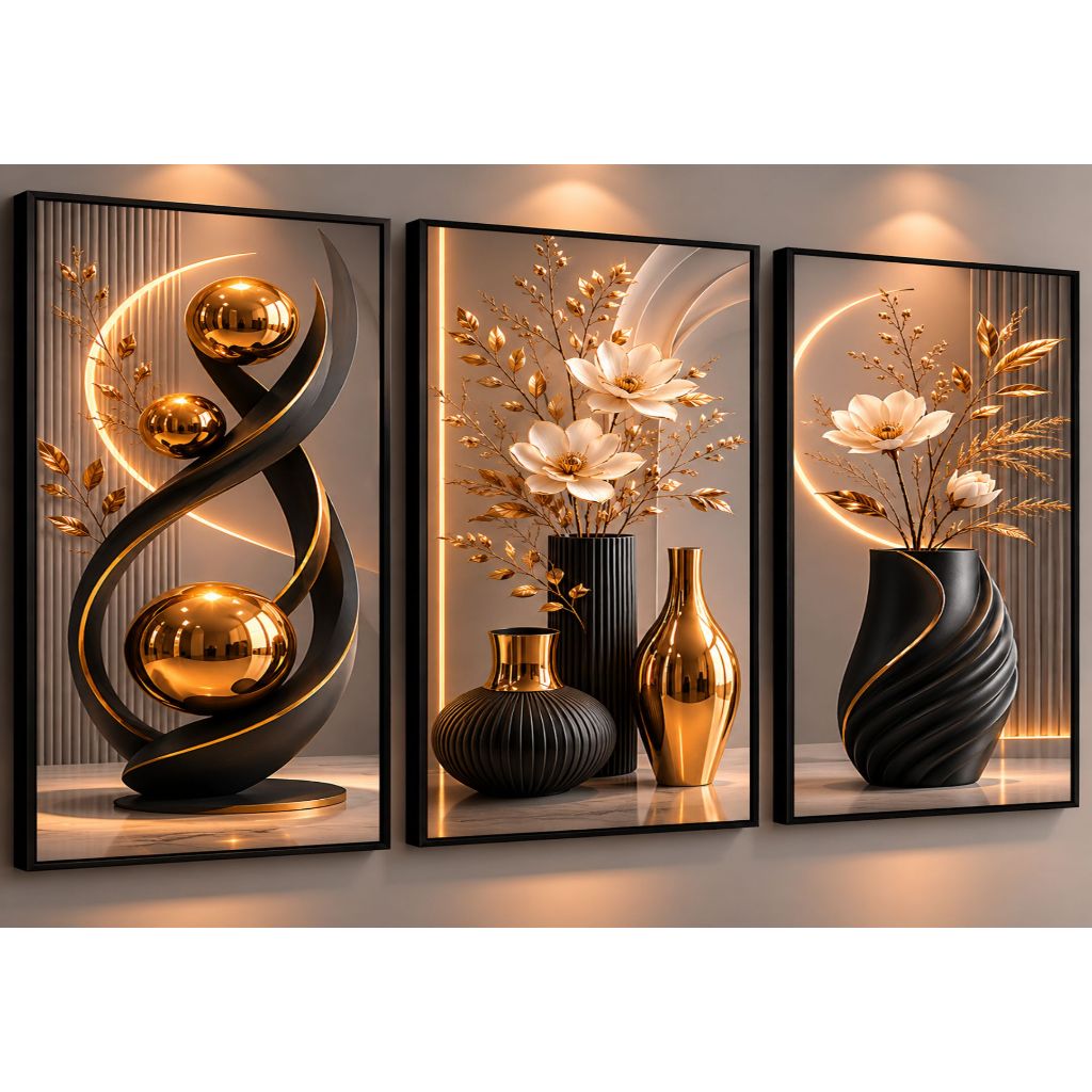 Kit De Quadros Decorativos 3 Peças Para Sala Quar