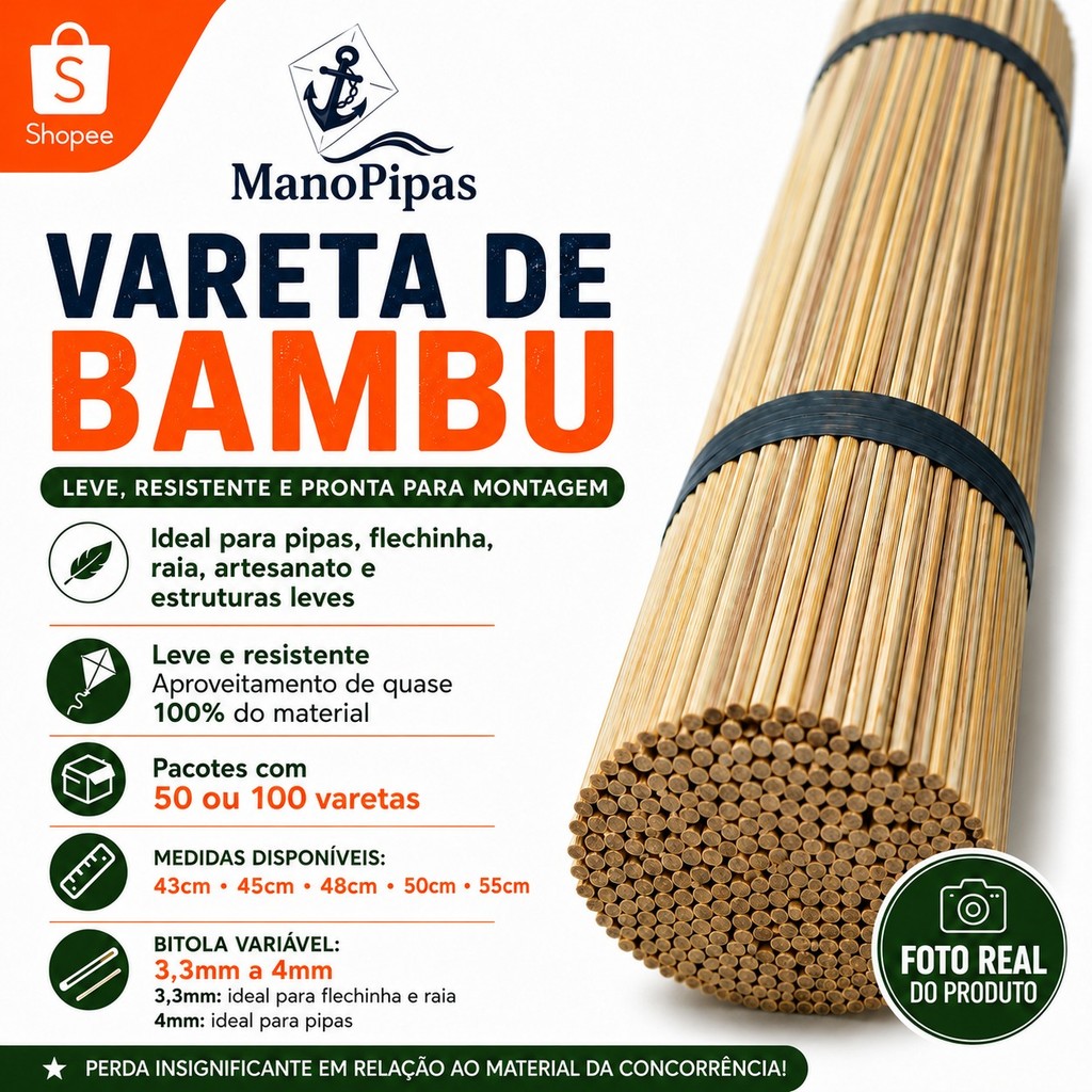 Kit de Vareta Bambu para  Pipa /Flechinha/ Raia de