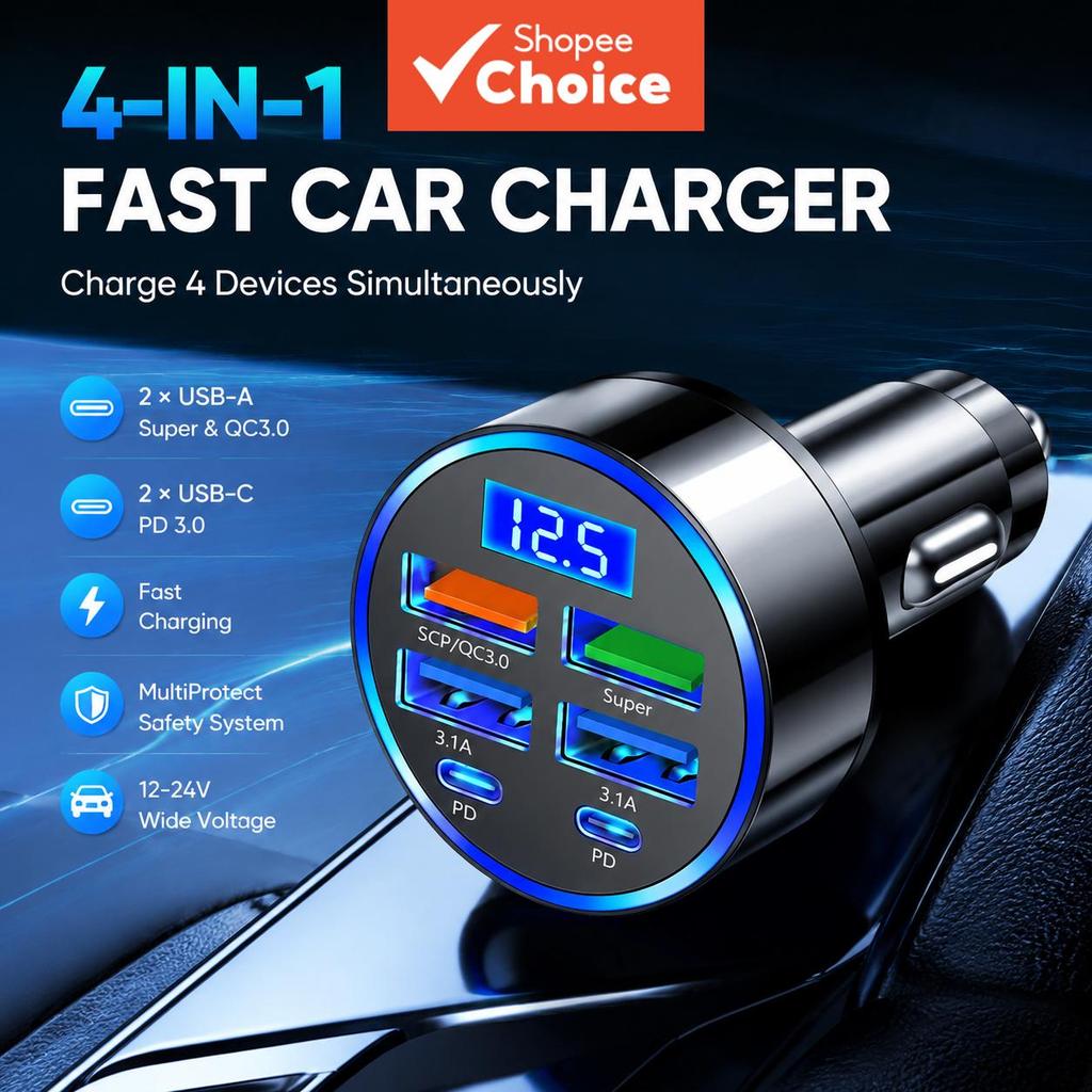 Adaptador De Carregador De Carro USB Rápido PD QC