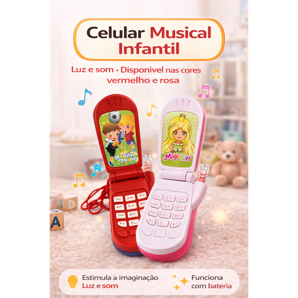 Celular Musical Brinquedo Infantil com Luz a Bater
