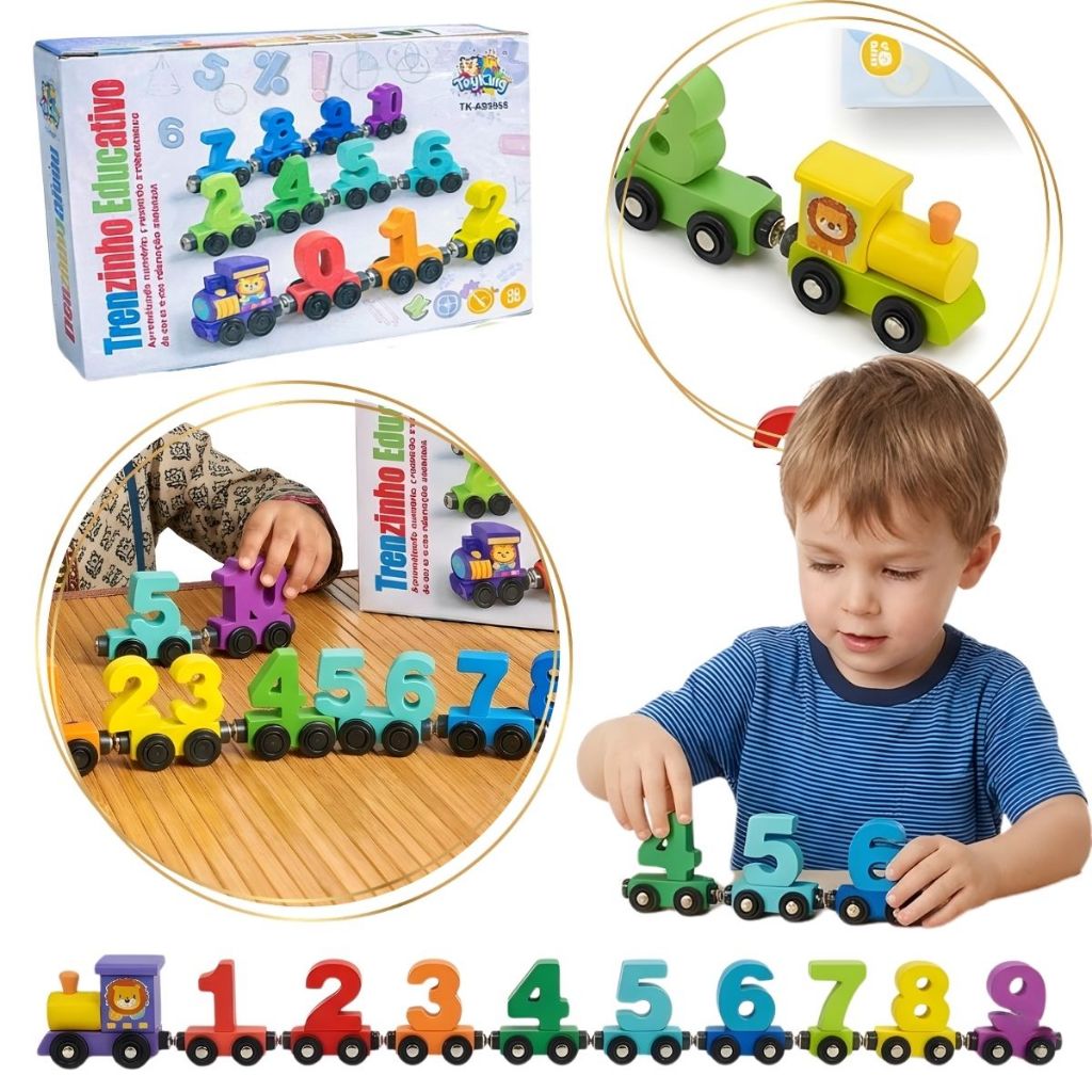 Trem Magnético Imã de Madeira Brinquedo Educativ