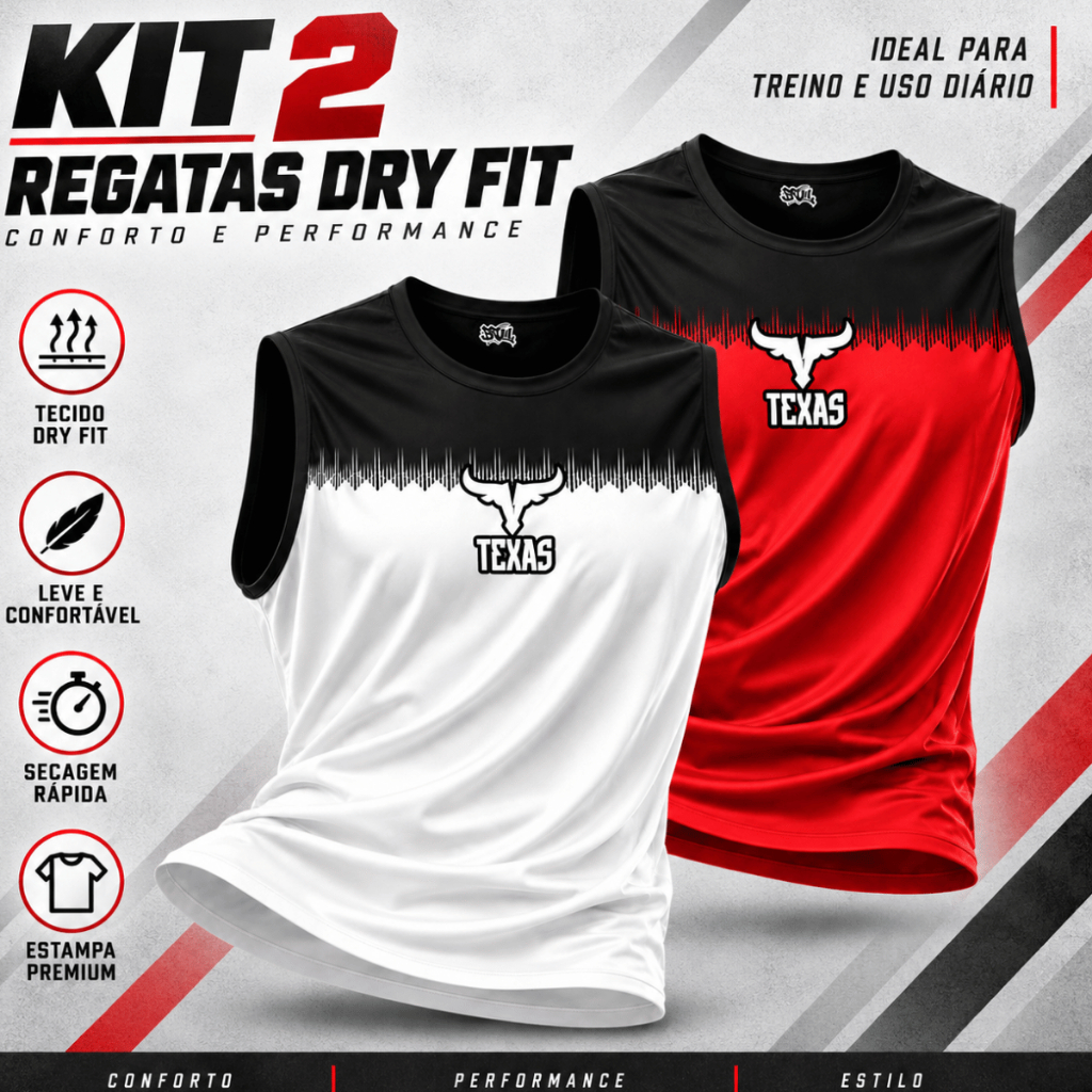 Kit 2 Camisa Regata Dry Fit Masculina Academia Tre