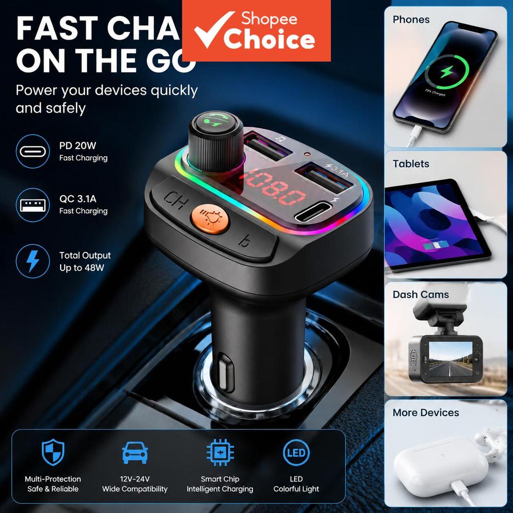 Transmissor Fm BLUETOOTH Dual USB Pd Type C Carreg