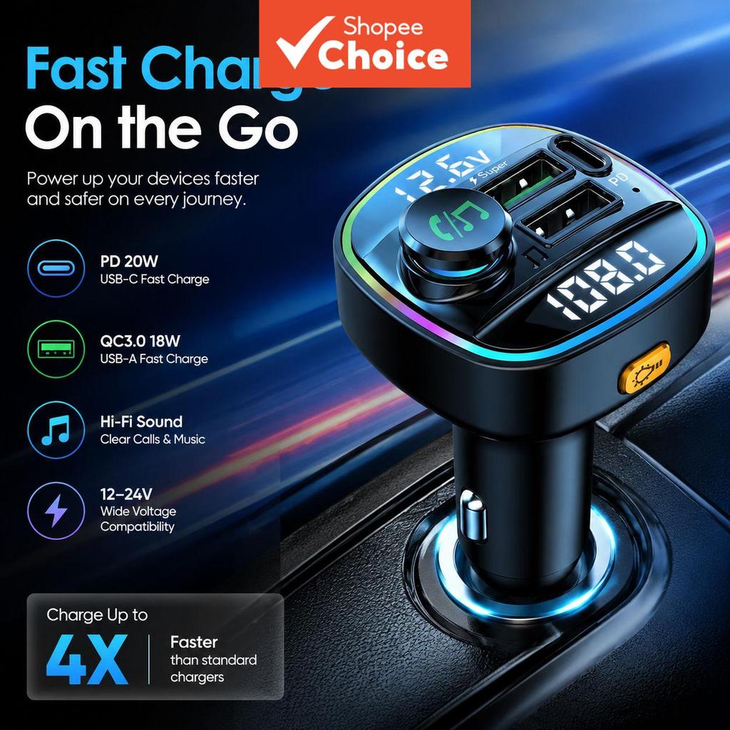 Carro BLUETOOTH 5.2 Transmissor Fm Mp3 Player USB 
