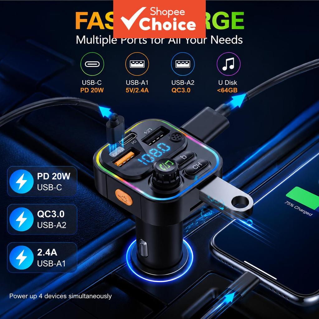 2025 BLUETOOTH Transmissor Fm Carregador USB De R�