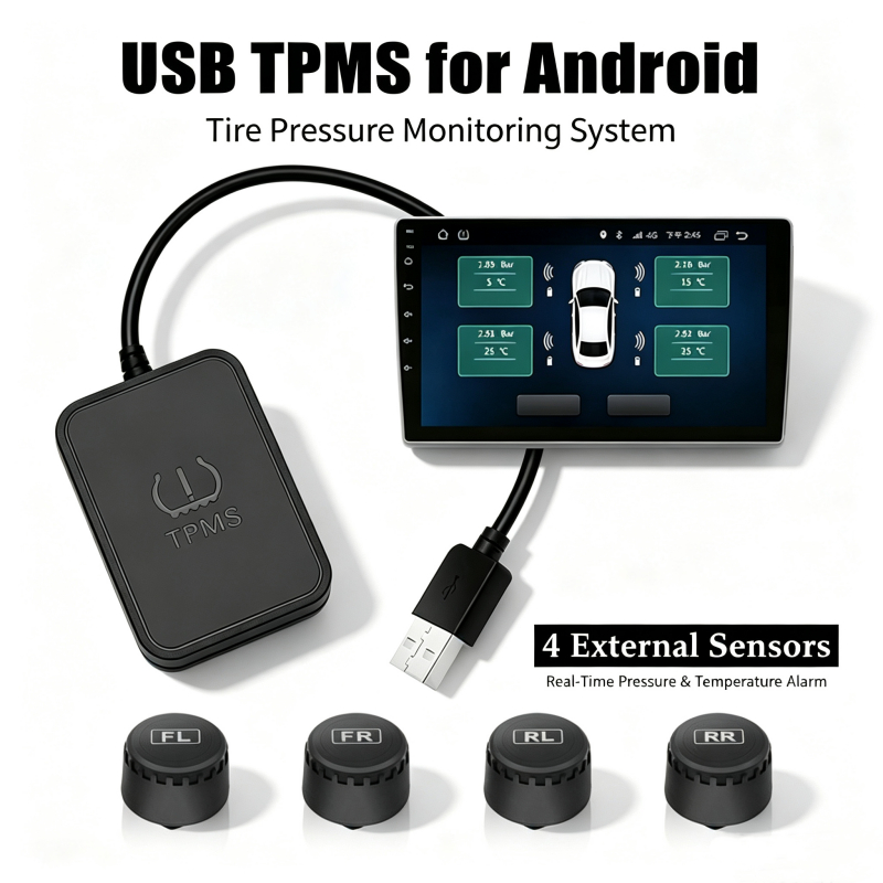 TPMS USB Monitor de Pressão dos Pneus 4 Sensores