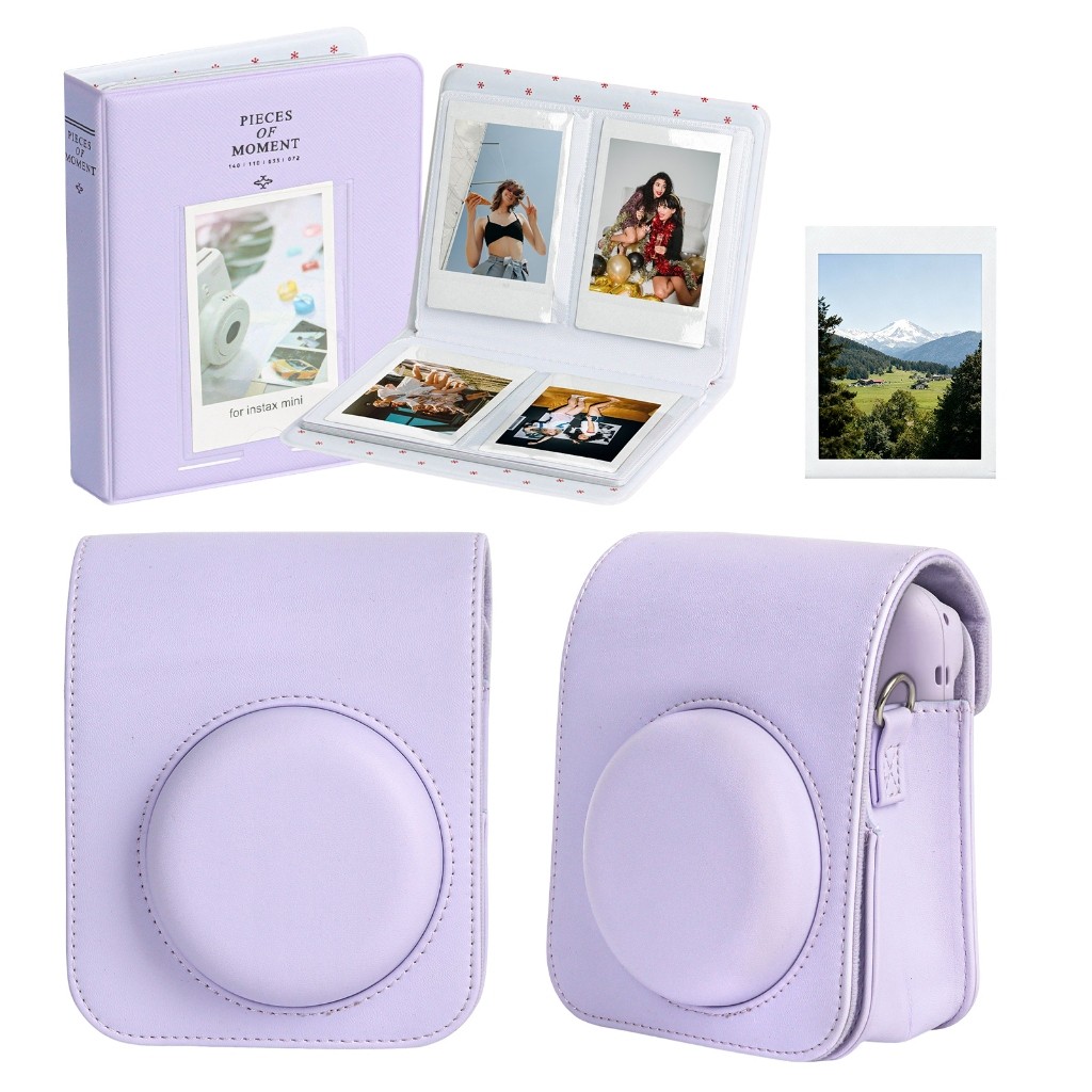 Kit 2 em 1 Bolsa Estojo Couro Instax Mini 12 Com A