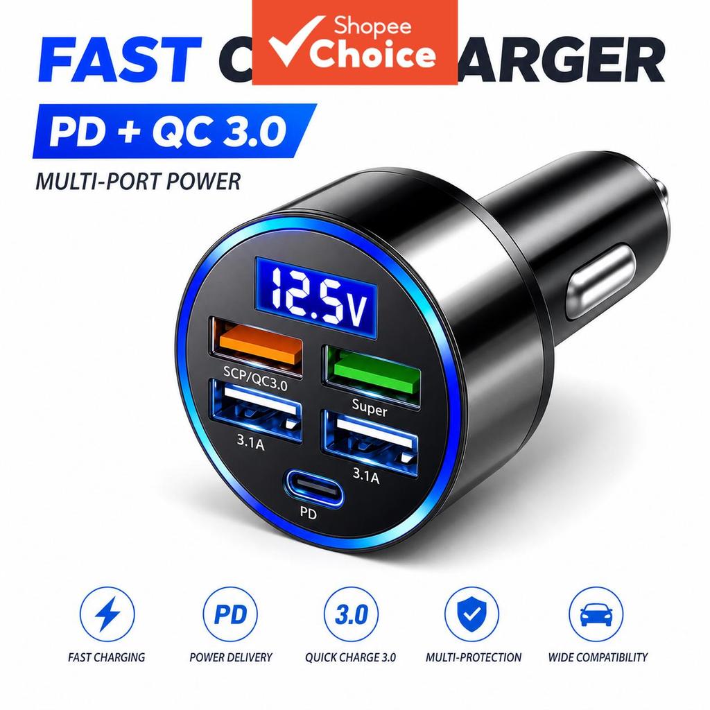 Adaptador De Carregador De Carro USB Rápido Com 5