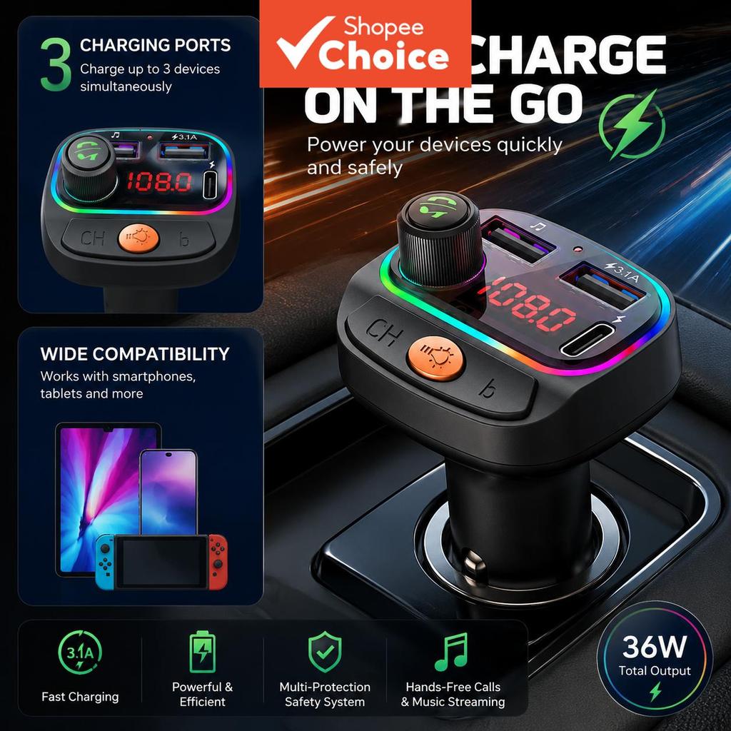Transmissor Fm BLUETOOTH Sem Fio Para Carro Dual U