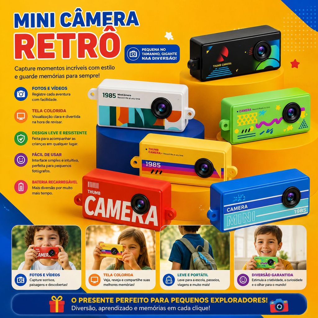 Câmera Filmadora Mini Retrô Full HD Portátil Vl