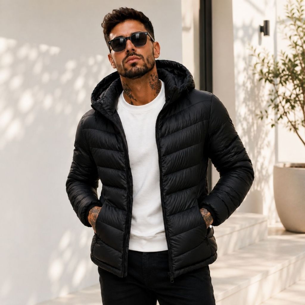 Jaqueta Puffer Masculina Preta Inverno Casaco Nylo