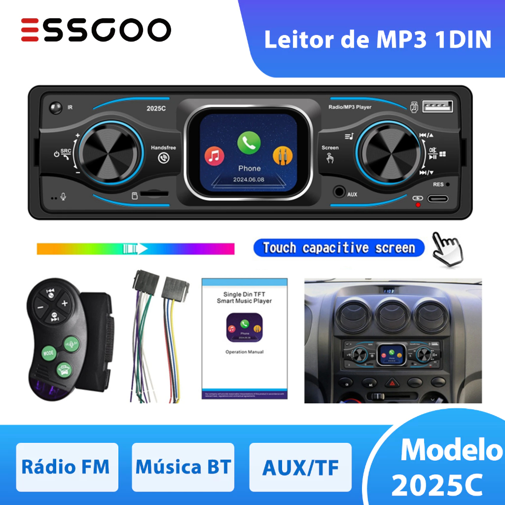 ESSGOO 1 Din Single 2.2 Polegadas Tela MP3 Car Pla