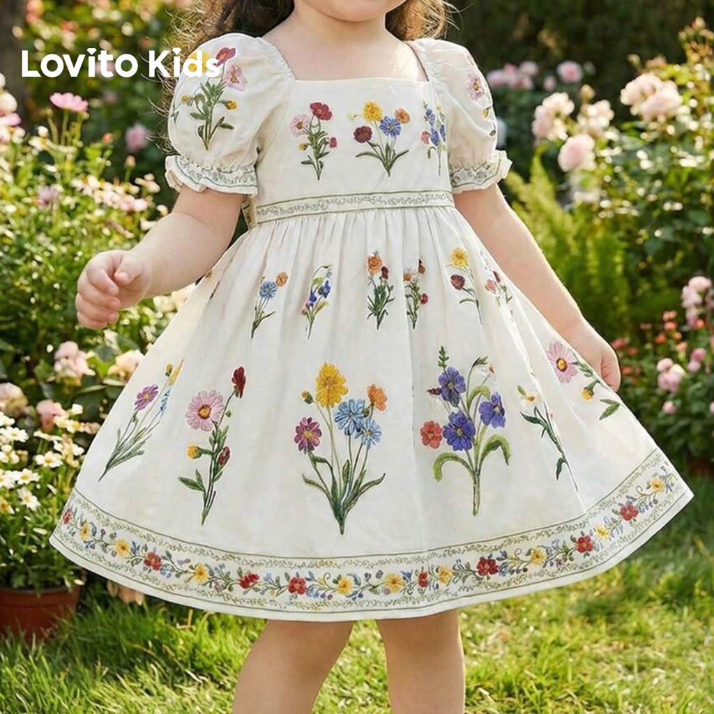 Lovito Kids Vestido Casual com Estampa Floral Drap