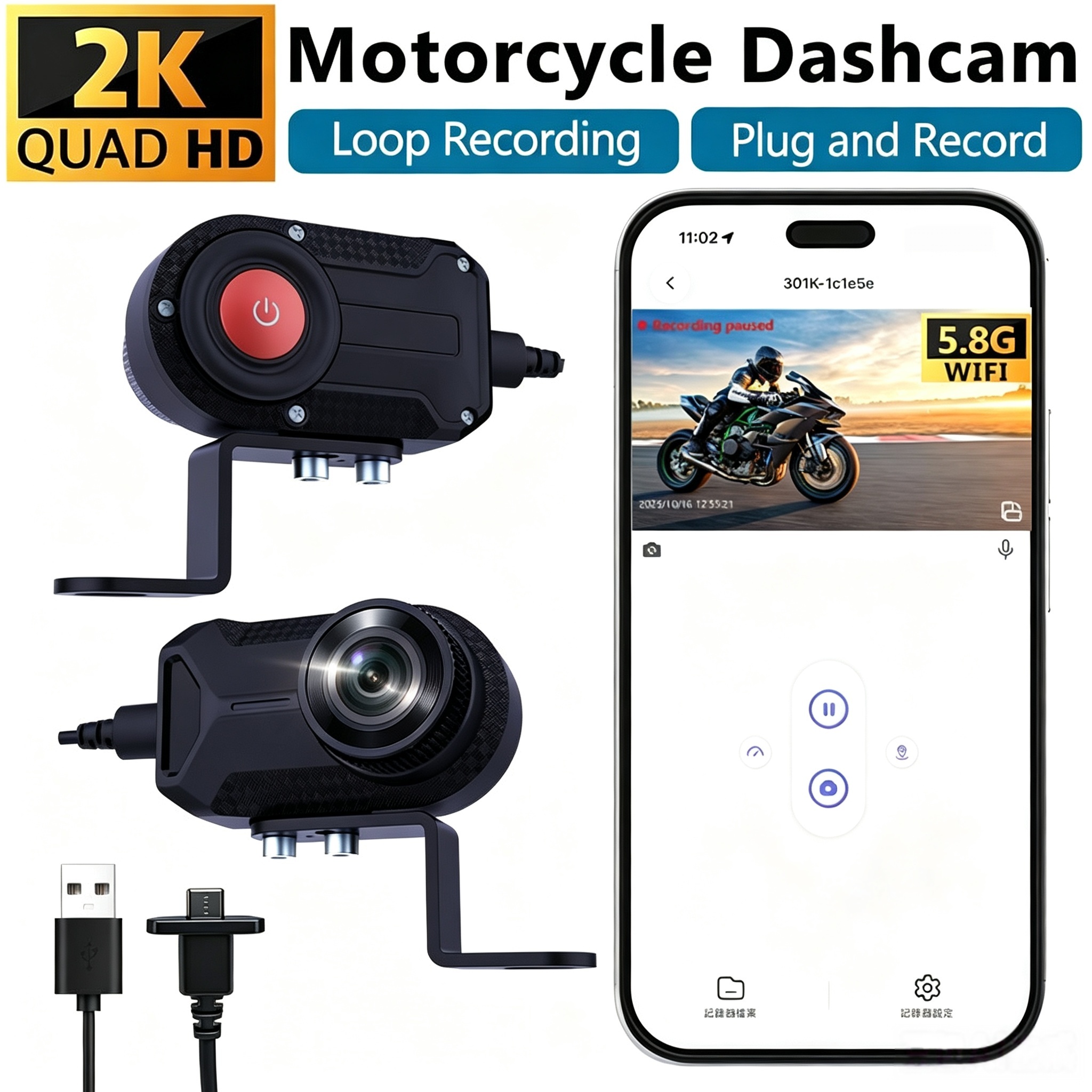 Motocicleta Dash Cam 2K Gravador De Vídeo À Prov