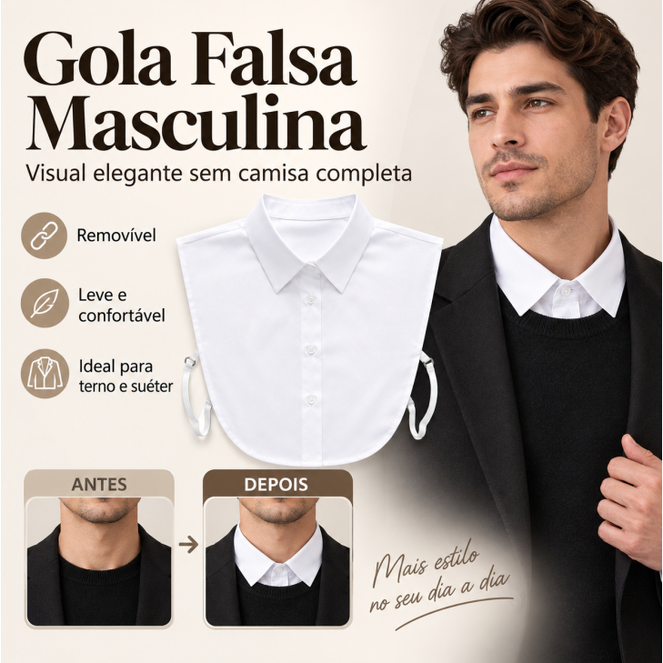Gola Falsa Branca Masculina Destacável Camisa Par
