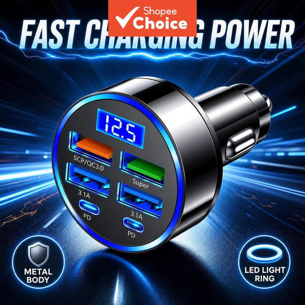 Carregador Veicular USB PD QC3.0 USB C Carregador 