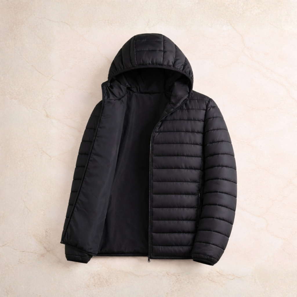 Jaqueta Puffer Forrada Impermeável com Capuz Casa