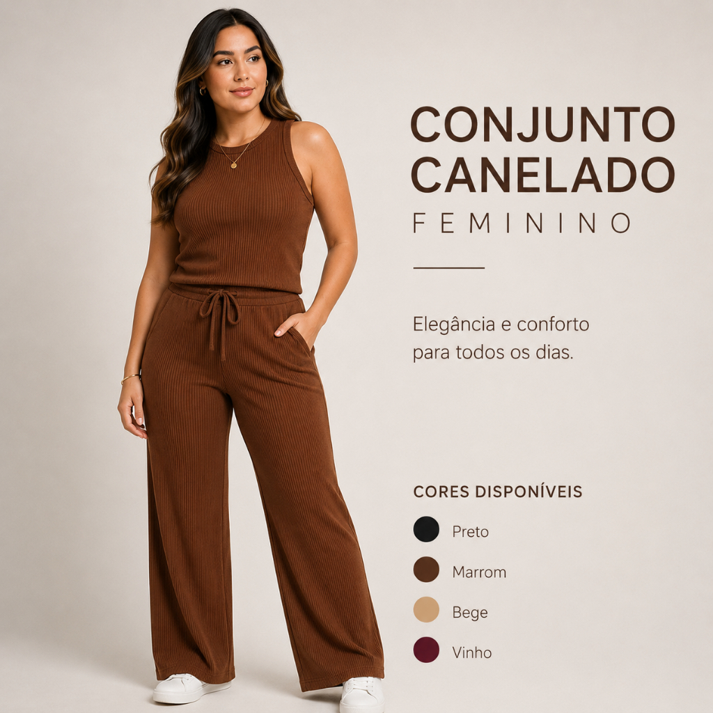 Kit Calça Wide Leg Pantalona Bolsos + Regata Plus