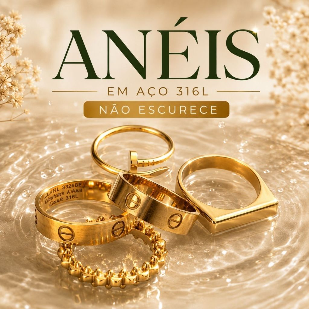 Anéis em Aço Inoxidavel Premium Feminino e Mascu