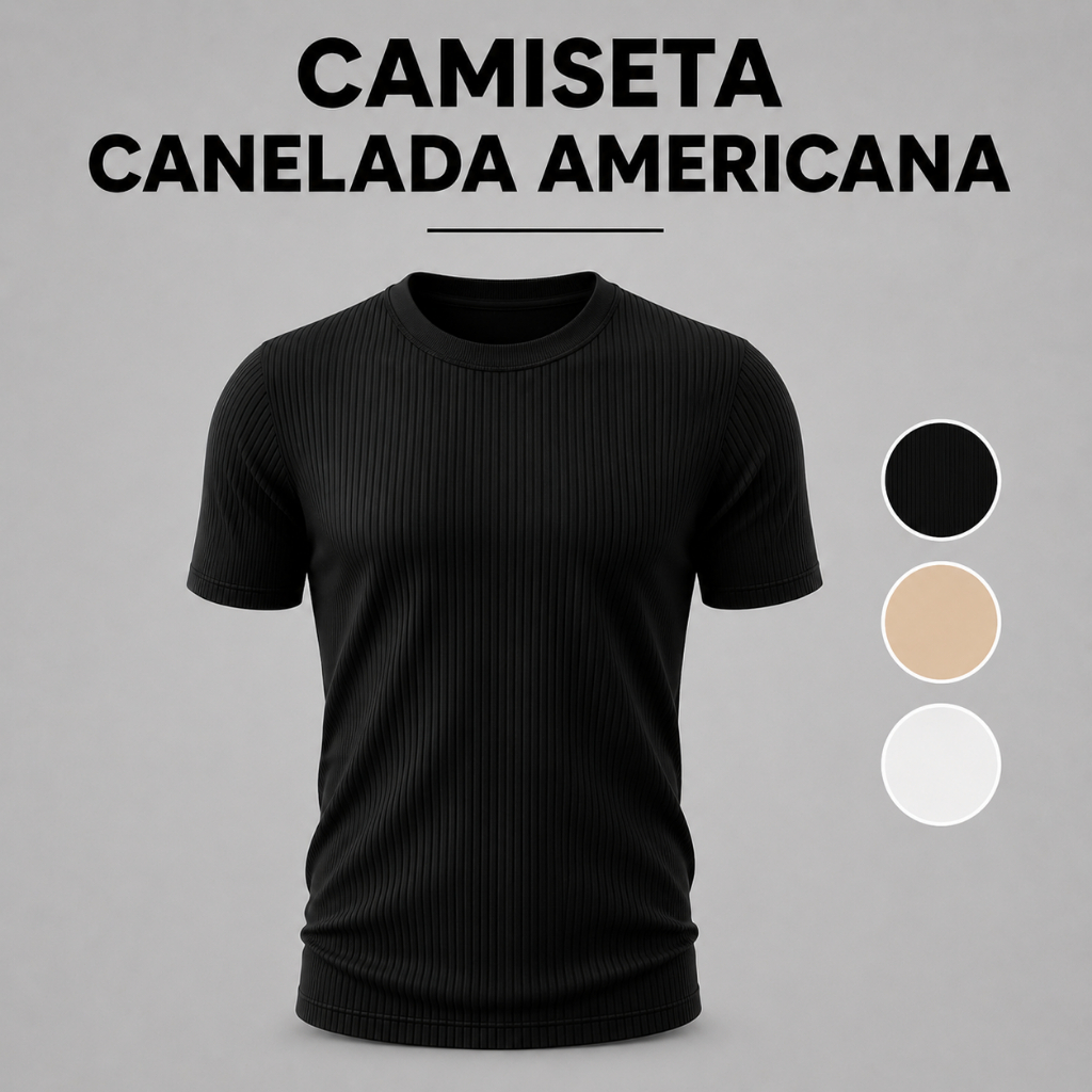 Camiseta Masculina Canelada Slim Fit Estilo Americ