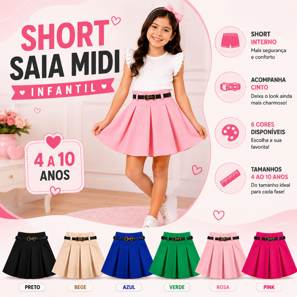Saia Com Short Interno Bloguerinha Infantil Rodado