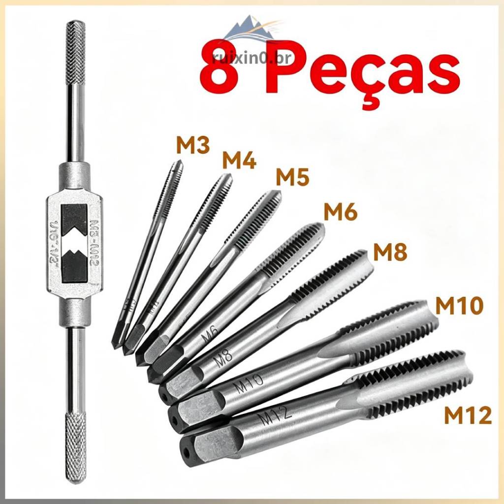 Kit Jogo De Tarraxas Macho Para Abrir Roscas C/ 8 