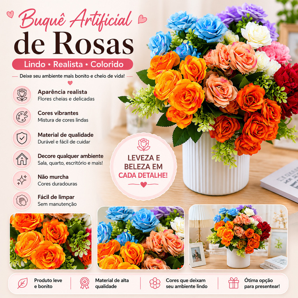 Buquê Artificial de Rosas 29cm/0008