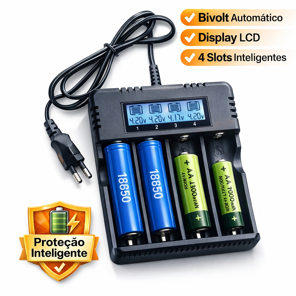 Carregador De Bateria Lanterna Bivolt Display Lcd 