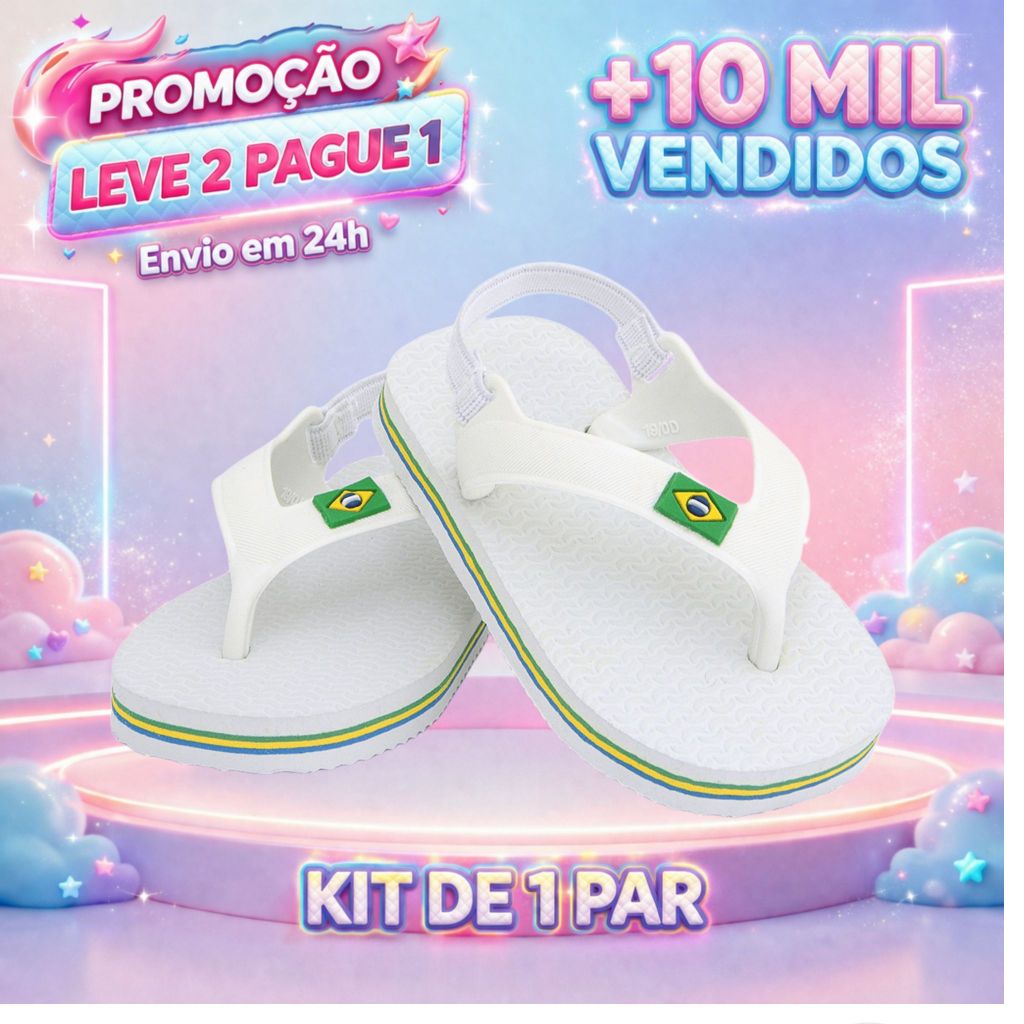 KIT 2 CHINELOS INFANTIL DE BORRACHA 100% TAMANHO B