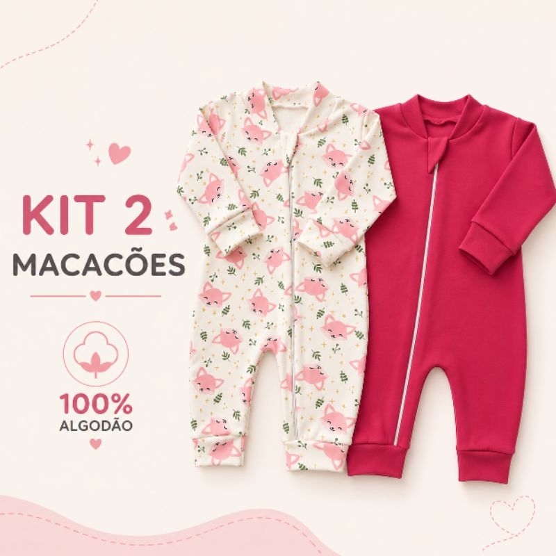 Kit 2 Macacões Bebê 100% Algodão ( Suedine) Est