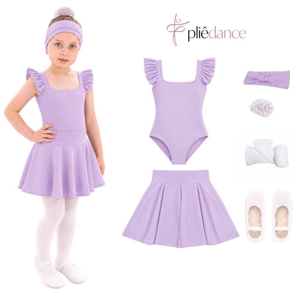 Roupa de Ballet Infantil Uniforme Lilás e Branco 