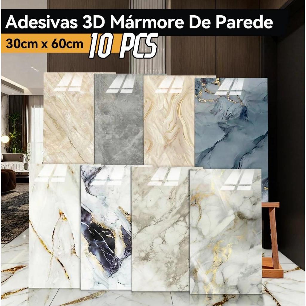 Kit 10 Placas 3D Adesivas Mármore Relevo Parede I