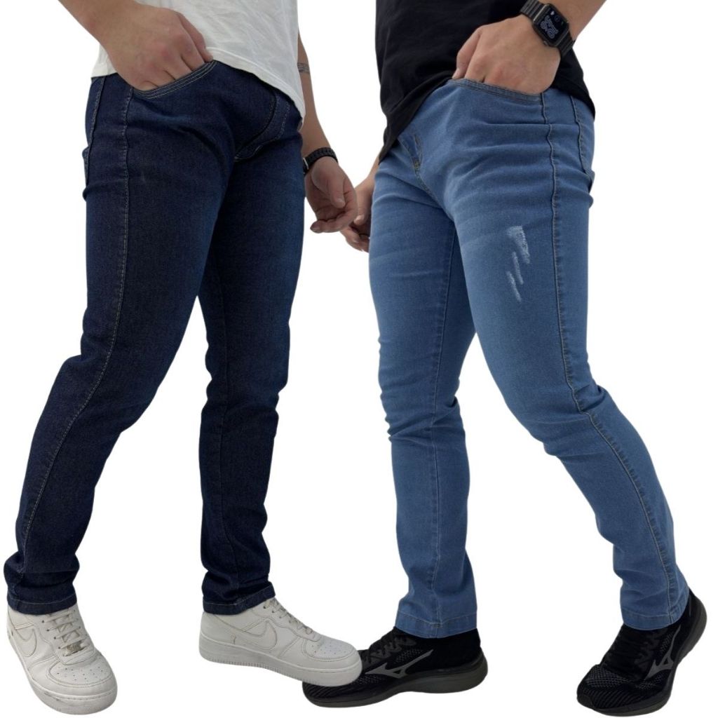 Kit Com 2 Calças Jeans Masculina Preta, clara, es