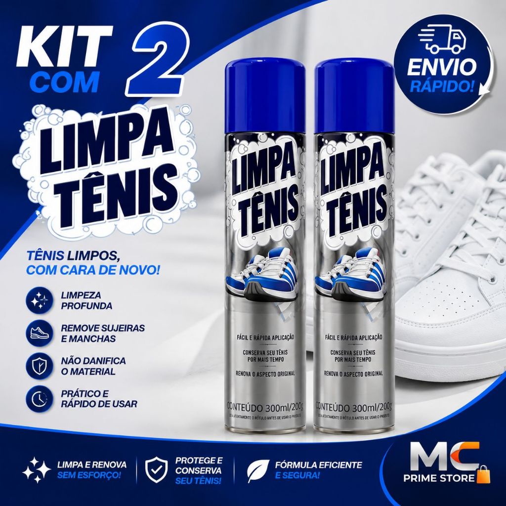 Kit 2 Limpa Tênis Branco e Colorido Espuma Limpa 