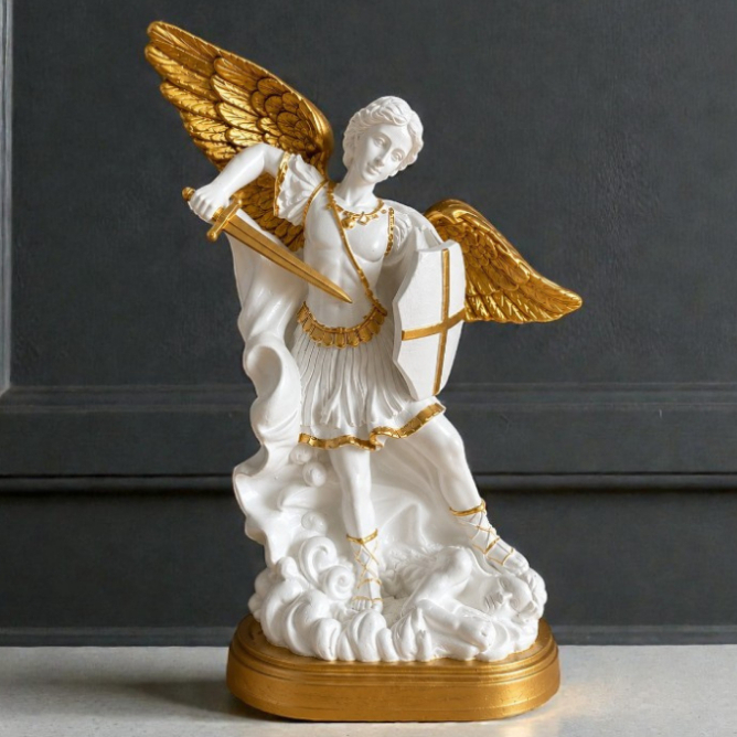 Imagem São Miguel Arcanjo 20cm Gesso Branco Péro