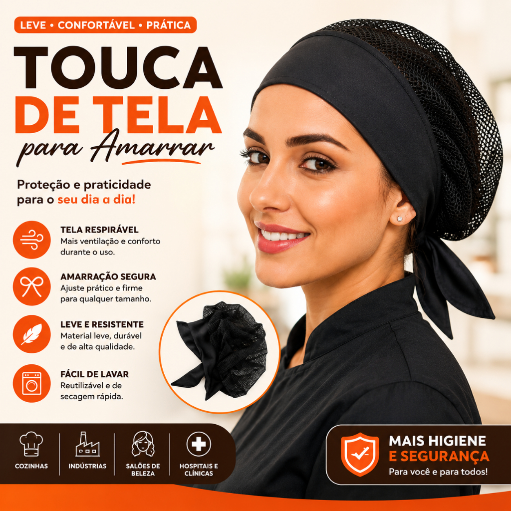 Touca Tela Lavável Ajustável Confortável Higien