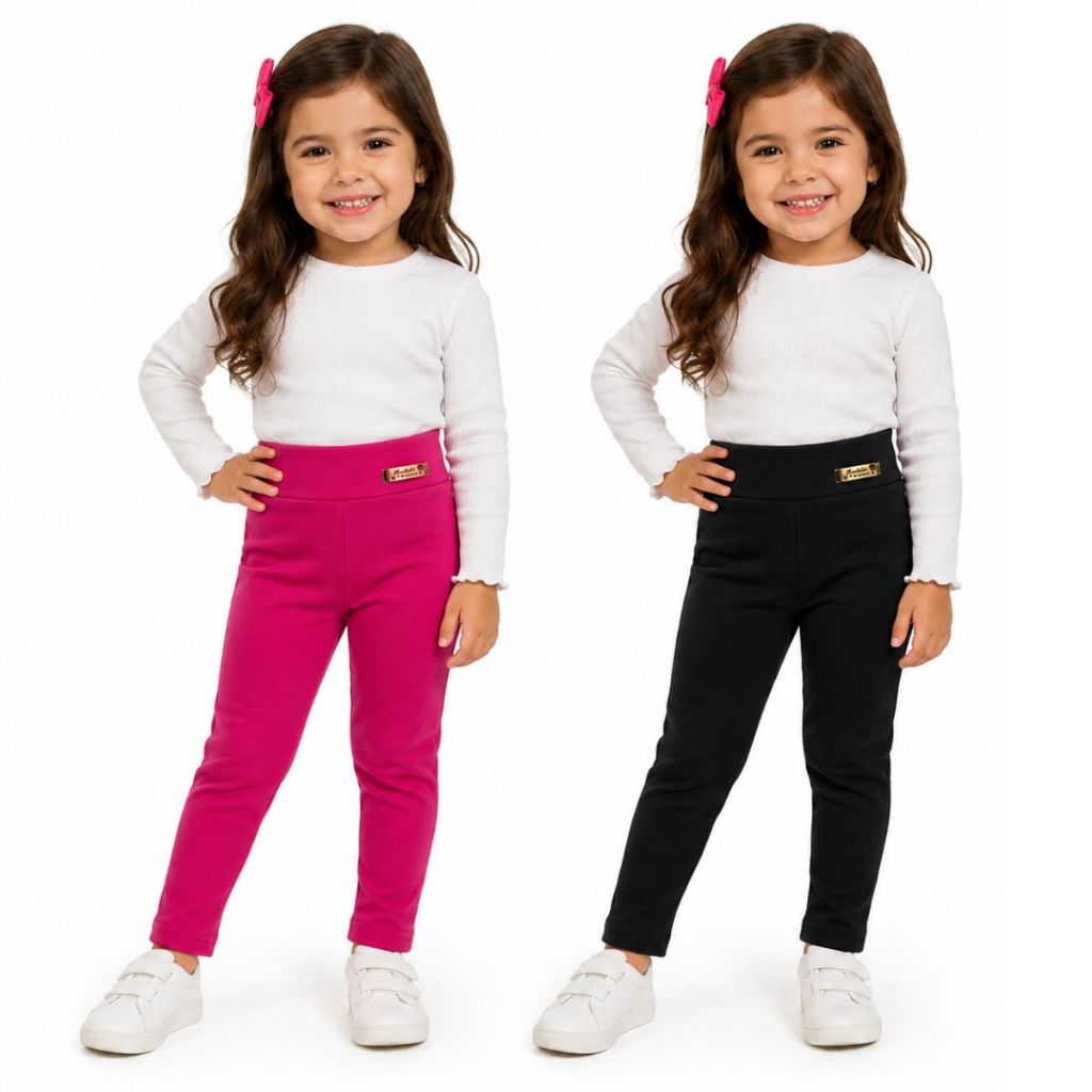 Kit 2 Calça Legging Lisa Infantil Menina Roupa Fe